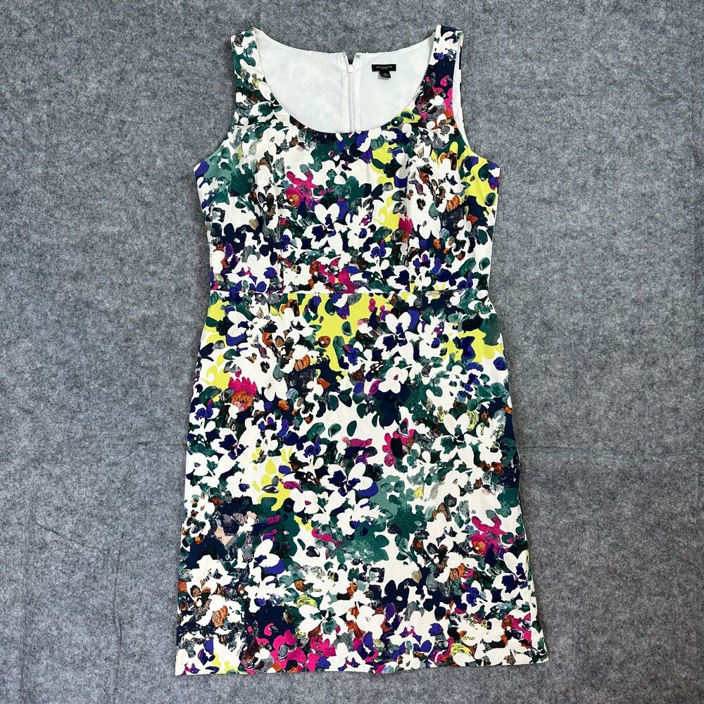 Ann Taylor Women's Size 12 Floral Sheath Dress Sleeveless Multi-Color Lined Stre